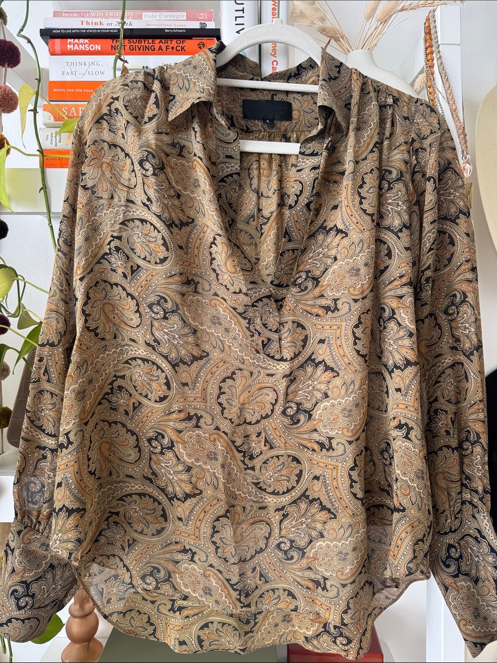Nili Lotan Paisley Silk Blouse - Tan & Black